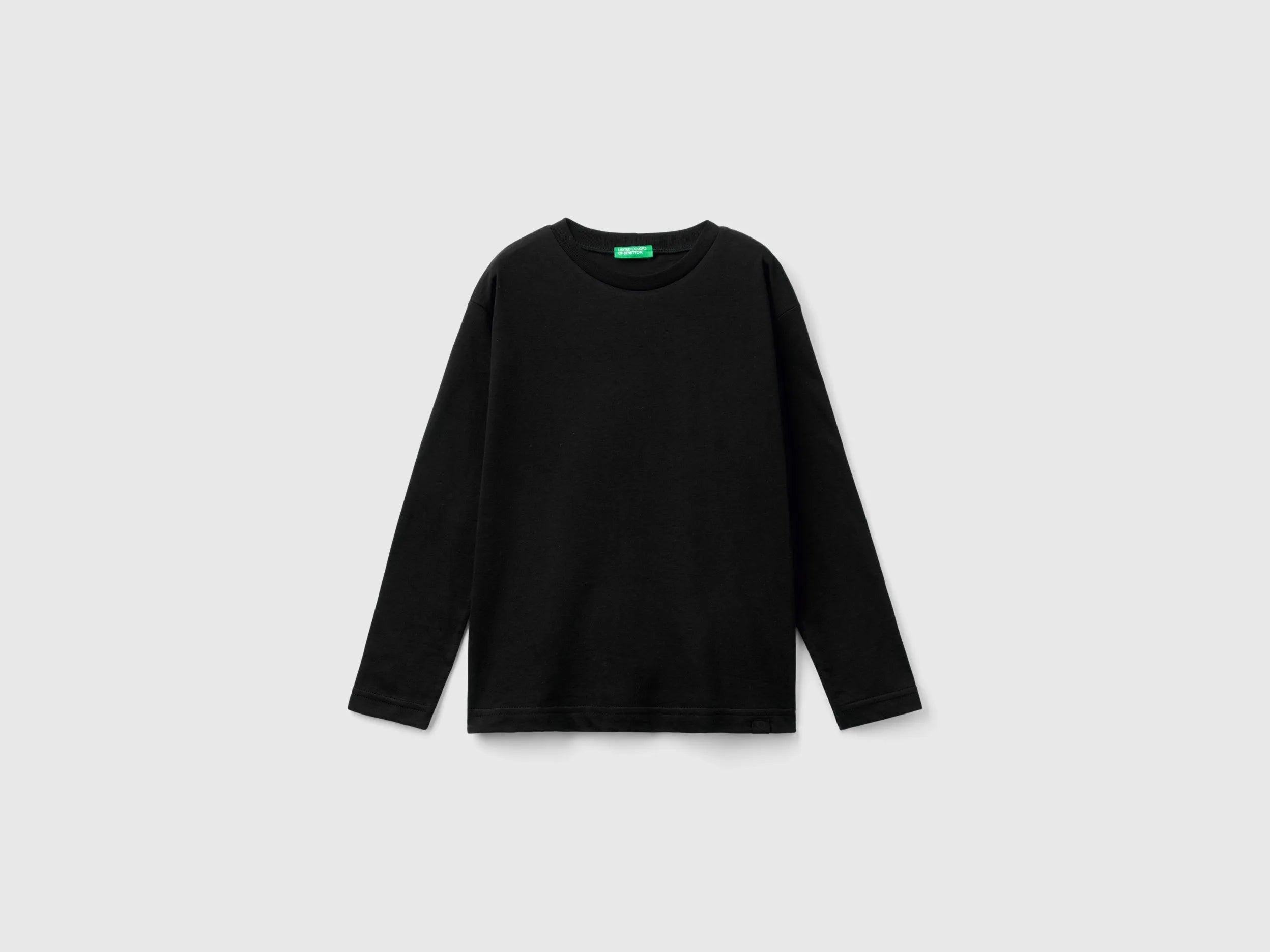 Benetton Black Boys Cotton Crew Neck T-Shirt SKU: 3I1XC10DB_100 Image 01