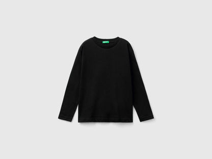 Benetton Black Boys Cotton Crew Neck T-Shirt SKU: 3I1XC10DB_100 Image 01