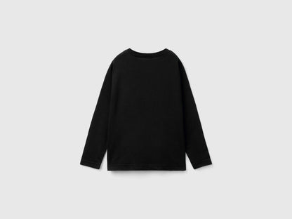 Benetton Black Boys Cotton Crew Neck T-Shirt SKU: 3I1XC10DB_100 Image 02