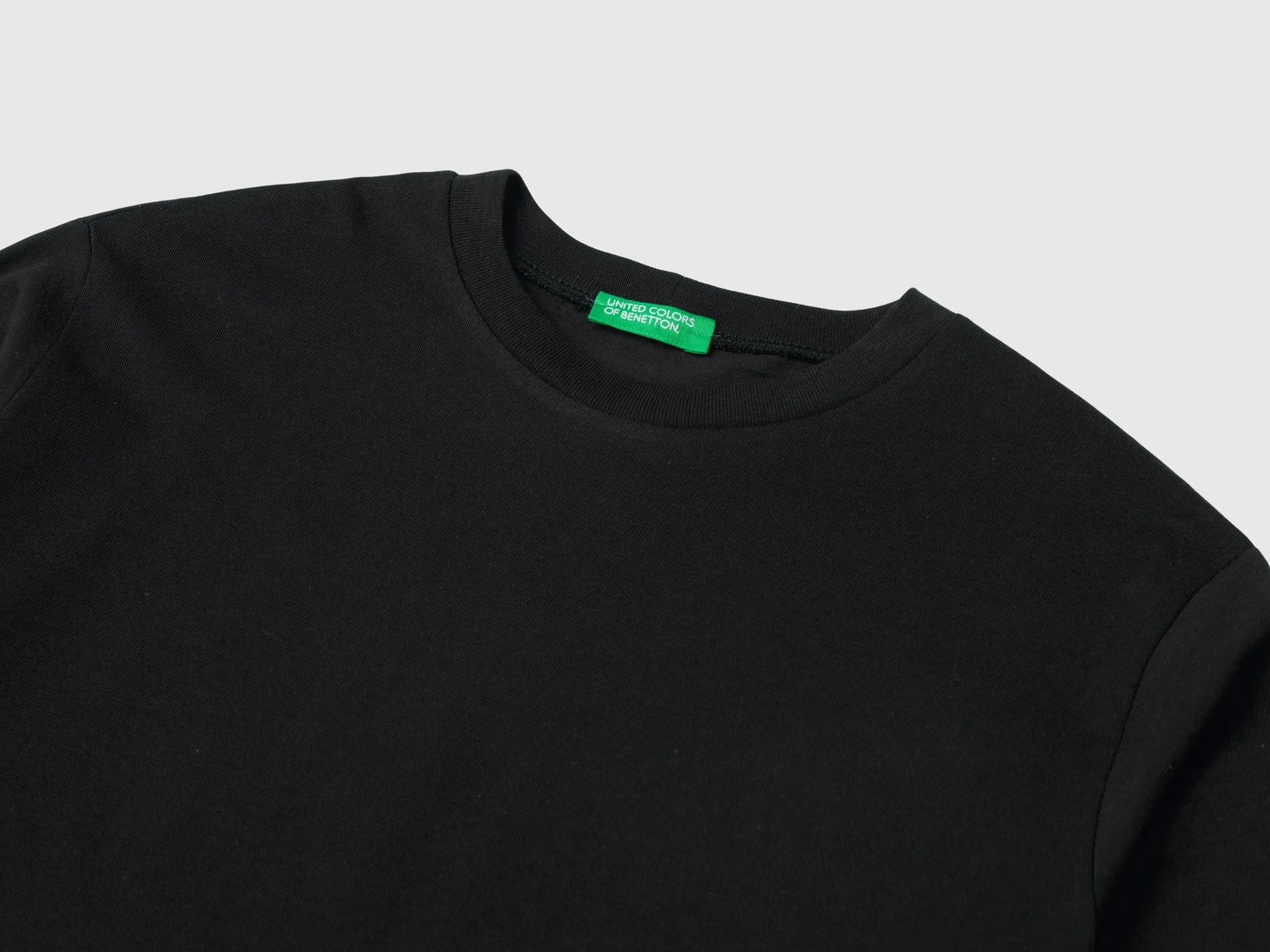 Benetton Black Boys Cotton Crew Neck T-Shirt SKU: 3I1XC10DB_100 Image 03
