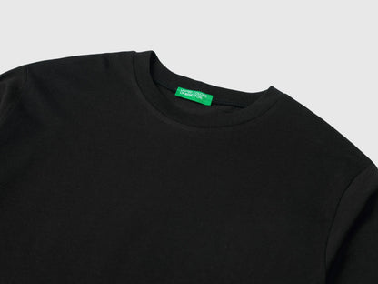 Benetton Black Boys Cotton Crew Neck T-Shirt SKU: 3I1XC10DB_100 Image 03