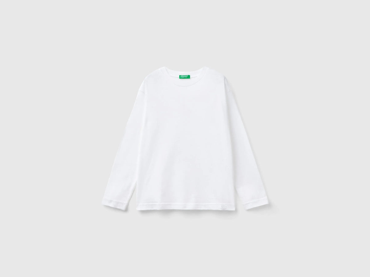 Benetton White Boys Cotton Crew Neck T-Shirt SKU: 3I1XC10DB_101 Image 01