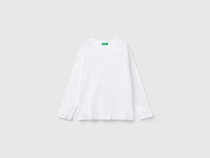 Benetton White Boys Cotton Crew Neck T-Shirt SKU: 3I1XC10DB_101 Image 01