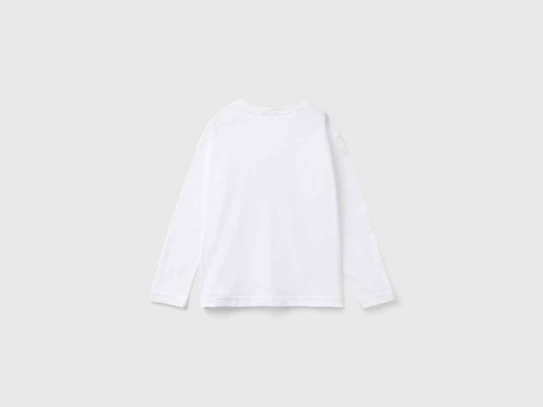 Benetton White Boys Cotton Crew Neck T-Shirt SKU: 3I1XC10DB_101 Image 02