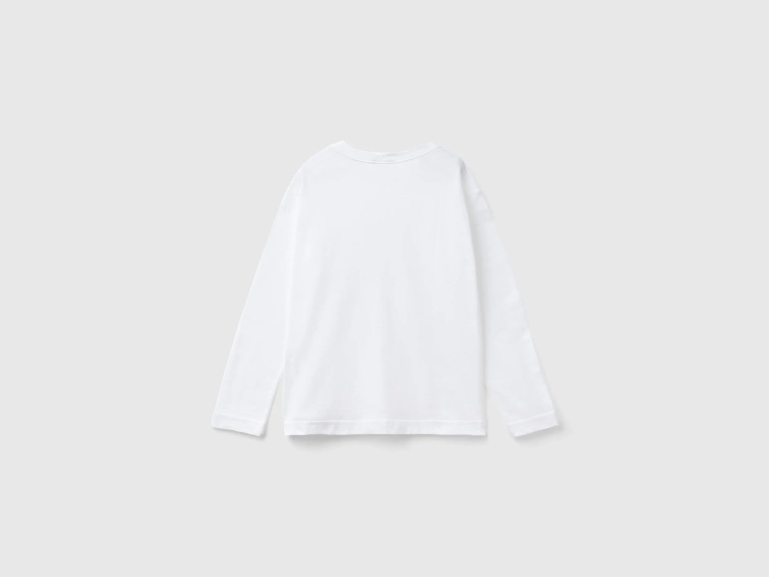 Benetton White Boys Cotton Crew Neck T-Shirt SKU: 3I1XC10DB_101 Image 02