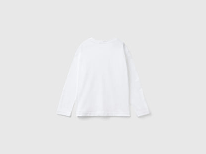 Benetton White Boys Cotton Crew Neck T-Shirt SKU: 3I1XC10DB_101 Image 02