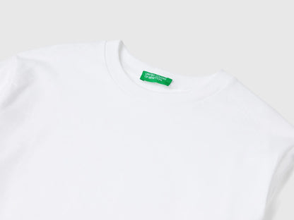Benetton White Boys Cotton Crew Neck T-Shirt SKU: 3I1XC10DB_101 Image 03