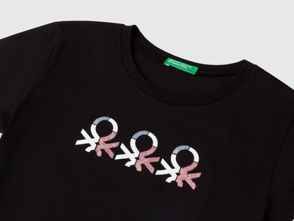 Benetton_T-Shirt with Glittery Logo in Cotton_3I1XC10MZ_100_03