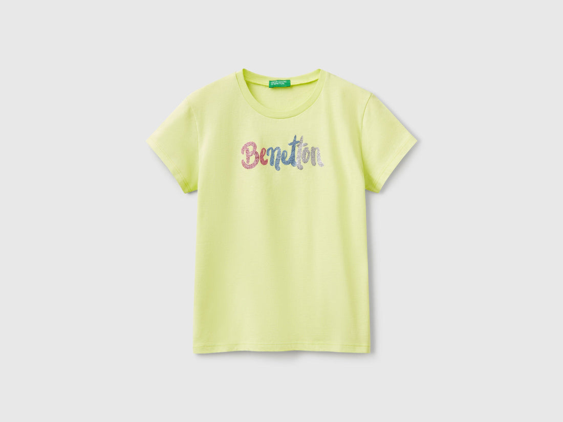 Benetton_T-Shirt with Glittery Logo in Cotton_3I1XC10MZ_18A_01