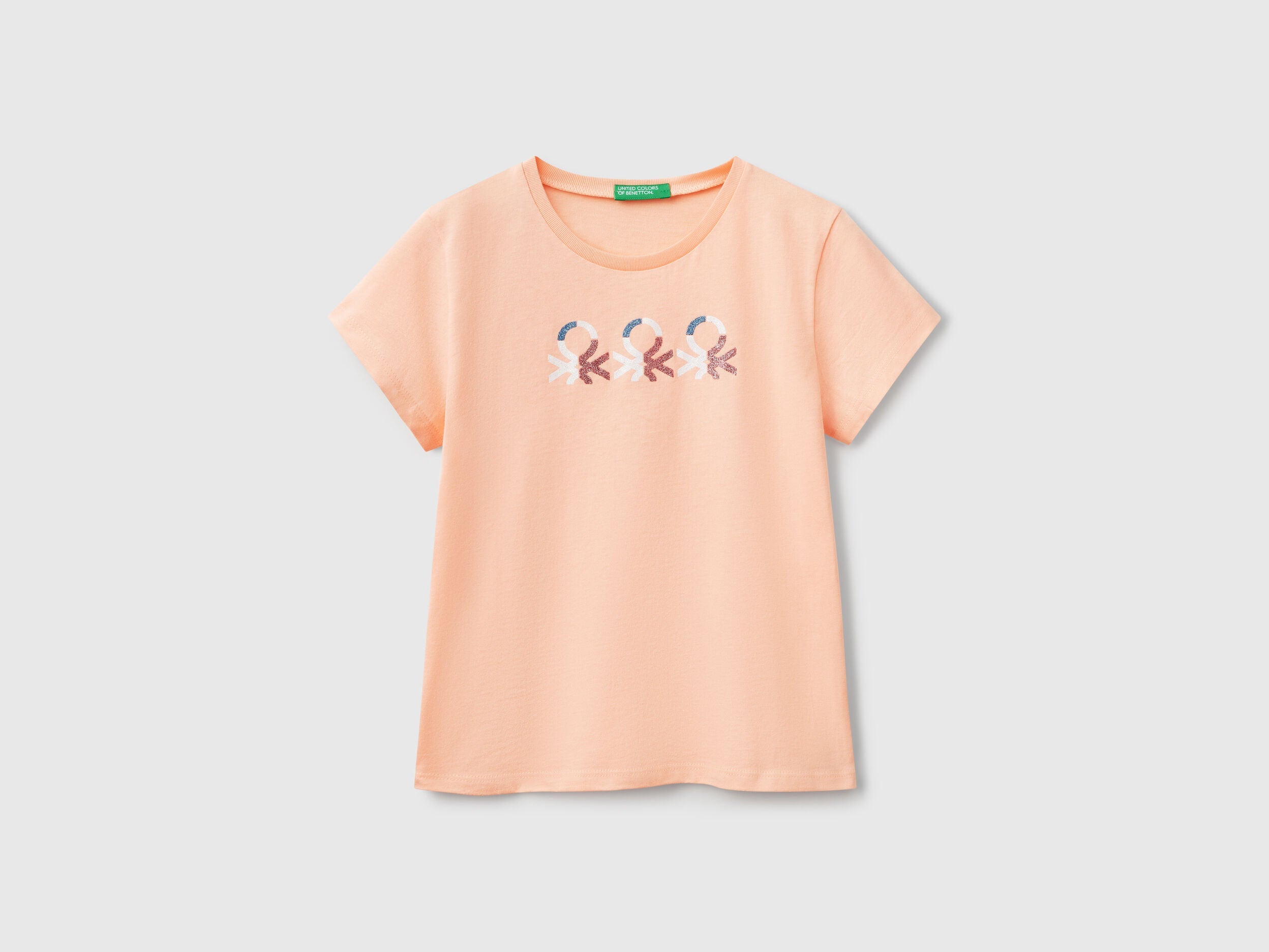 Benetton_T-Shirt with Glittery Logo in Cotton_3I1XC10MZ_194_01