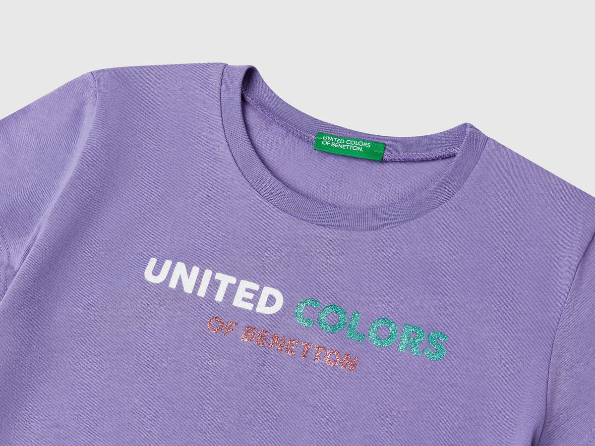 Benetton_T-Shirt with Glittery Logo in Cotton_3I1XC10MZ_1W6_03