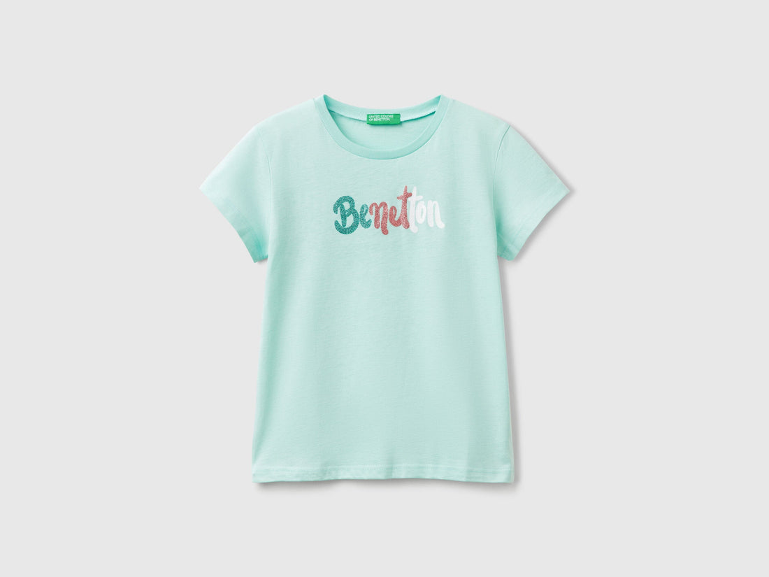 Benetton_T-Shirt with Glittery Logo in Cotton_3I1XC10MZ_3Y1_01