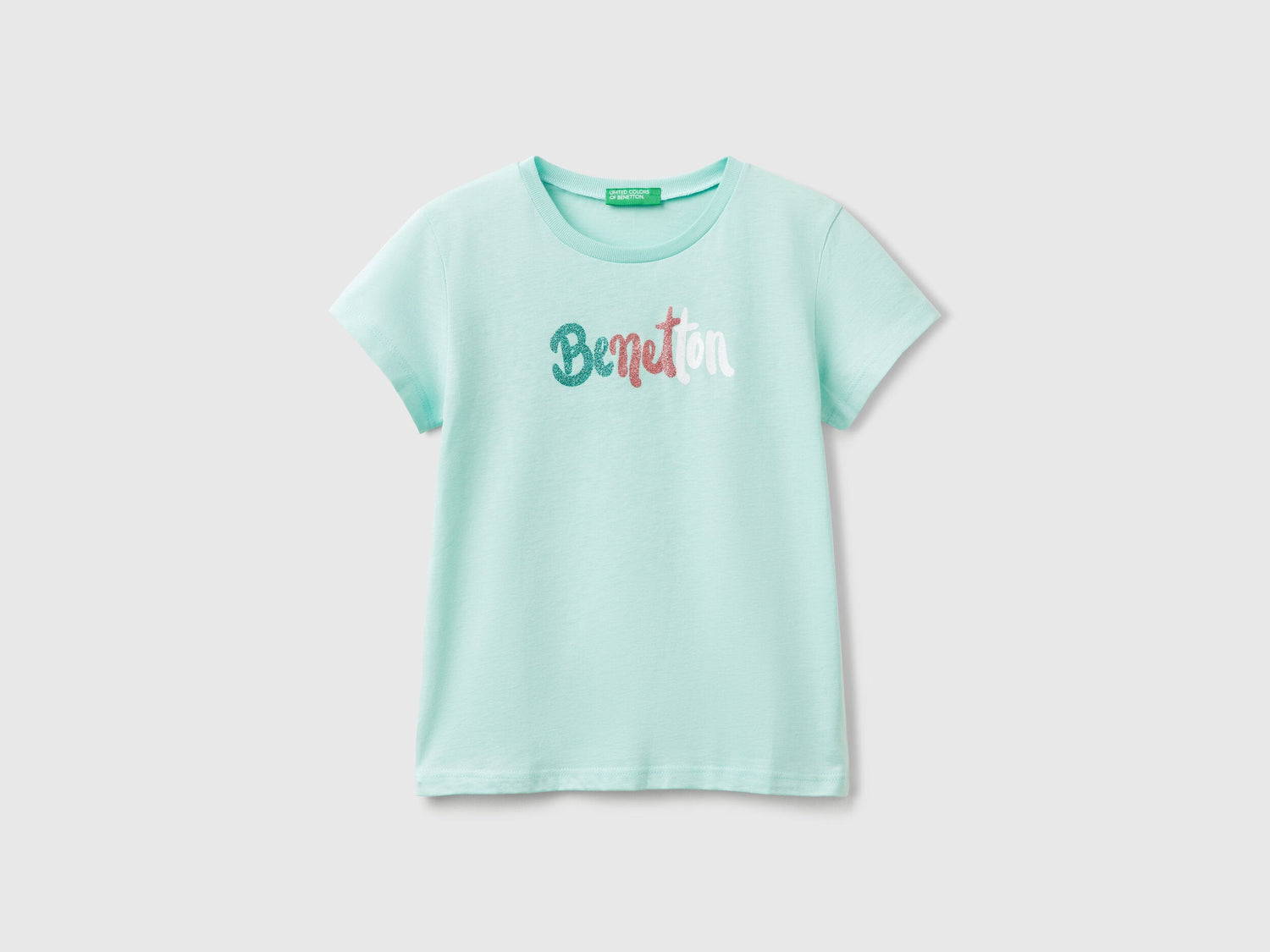 Benetton_T-Shirt with Glittery Logo in Cotton_3I1XC10MZ_3Y1_01