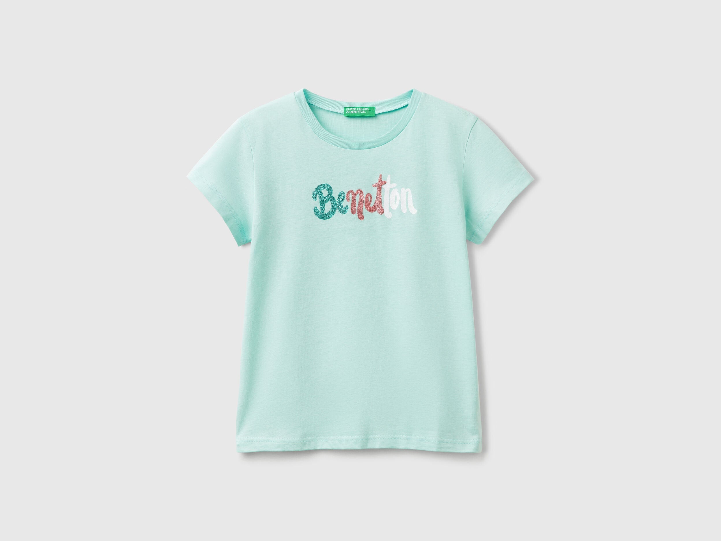 Benetton_T-Shirt with Glittery Logo in Cotton_3I1XC10MZ_3Y1_01