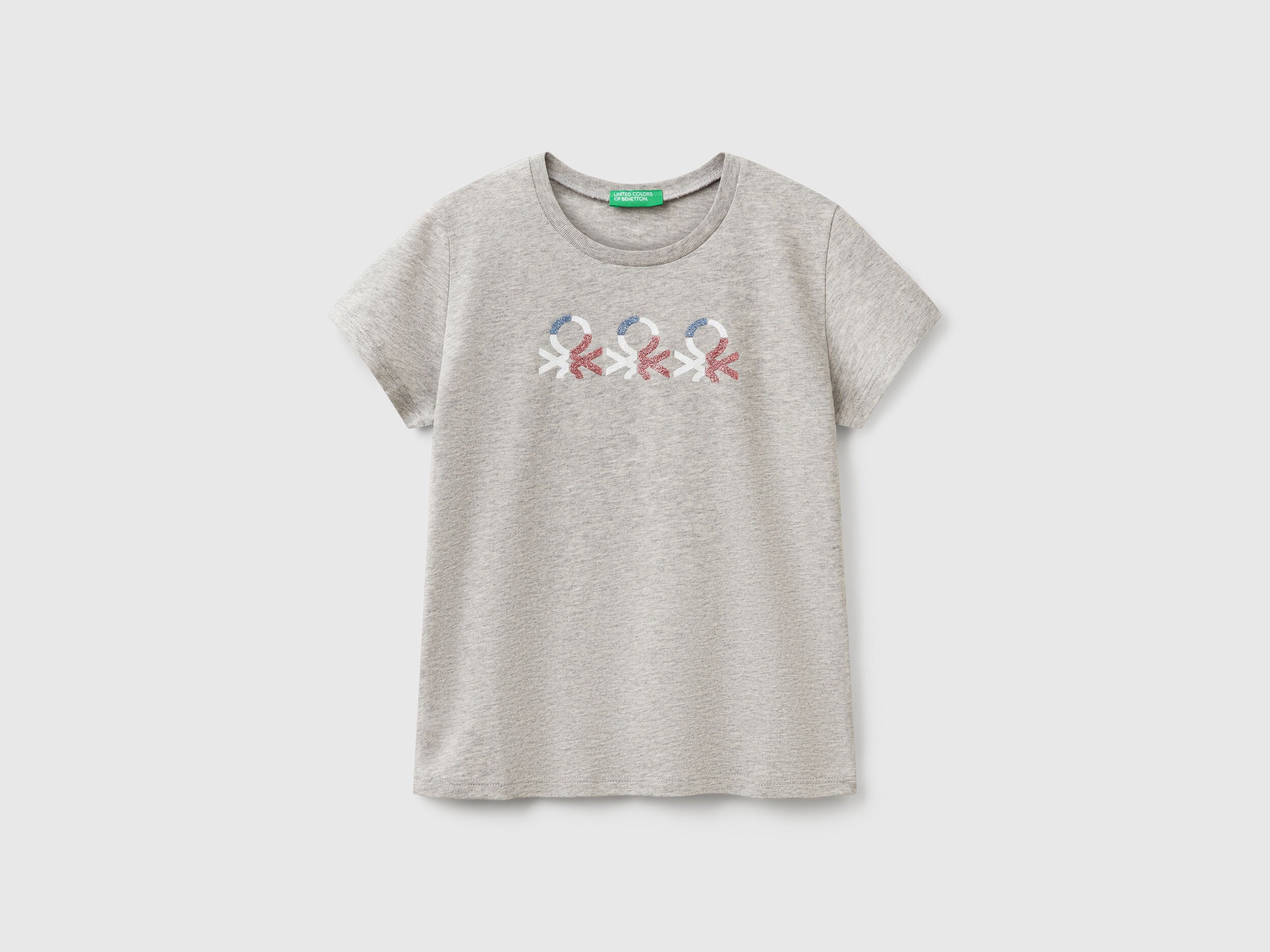 Benetton_T-Shirt with Glittery Logo in Cotton_3I1XC10MZ_501_01