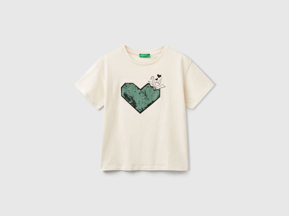Benetton_T-Shirt with Print and Sequins_3I1XC10NY_00V_01