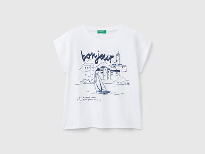 Benetton_Boxy Fit T-Shirt with Print and Glitter_3I1XC10NZ_101_01