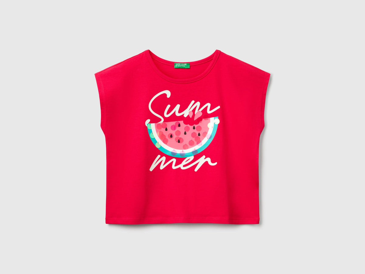 Benetton_T-Shirt with Print and Sequins_3I1XC10P0_02E_01