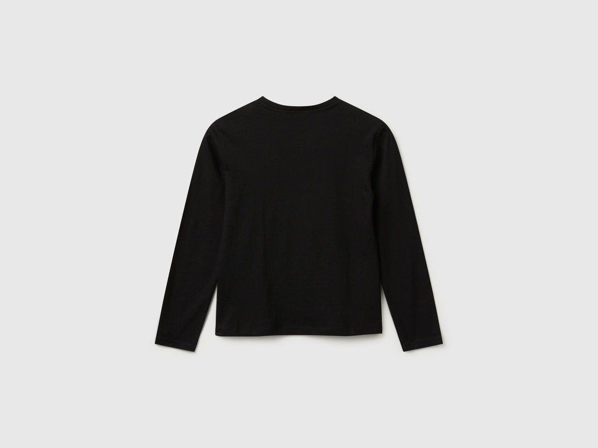 Benetton_Black_Cotton T-Shirt with Sequins_3I1XC10QJ_100_02
