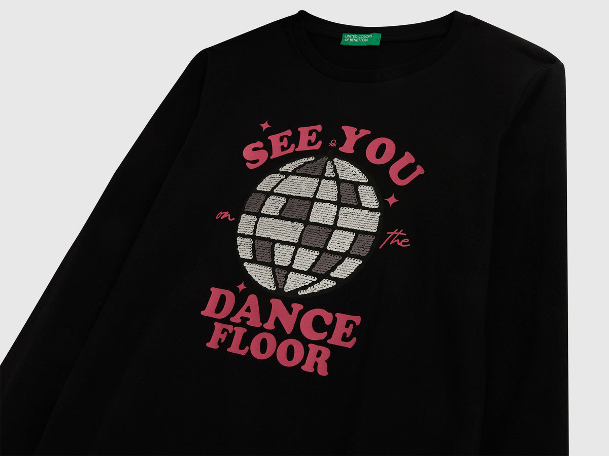 Benetton_Black_Cotton T-Shirt with Sequins_3I1XC10QJ_100_03