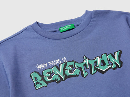 Benetton Light Blue Boys T-Shirt with Logo SKU: 3I1XC10S4_05N Image 03