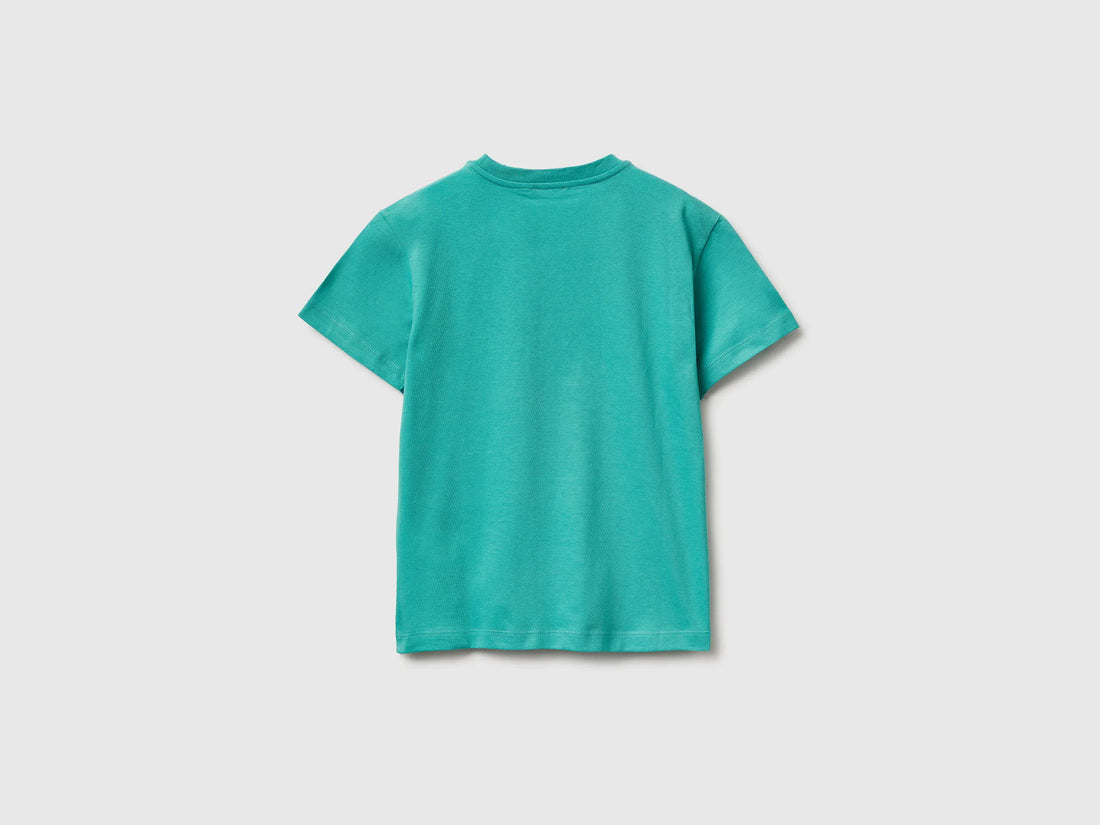Benetton Aqua Boys T-Shirt with Logo SKU: 3I1XC10S4_08N Image 02