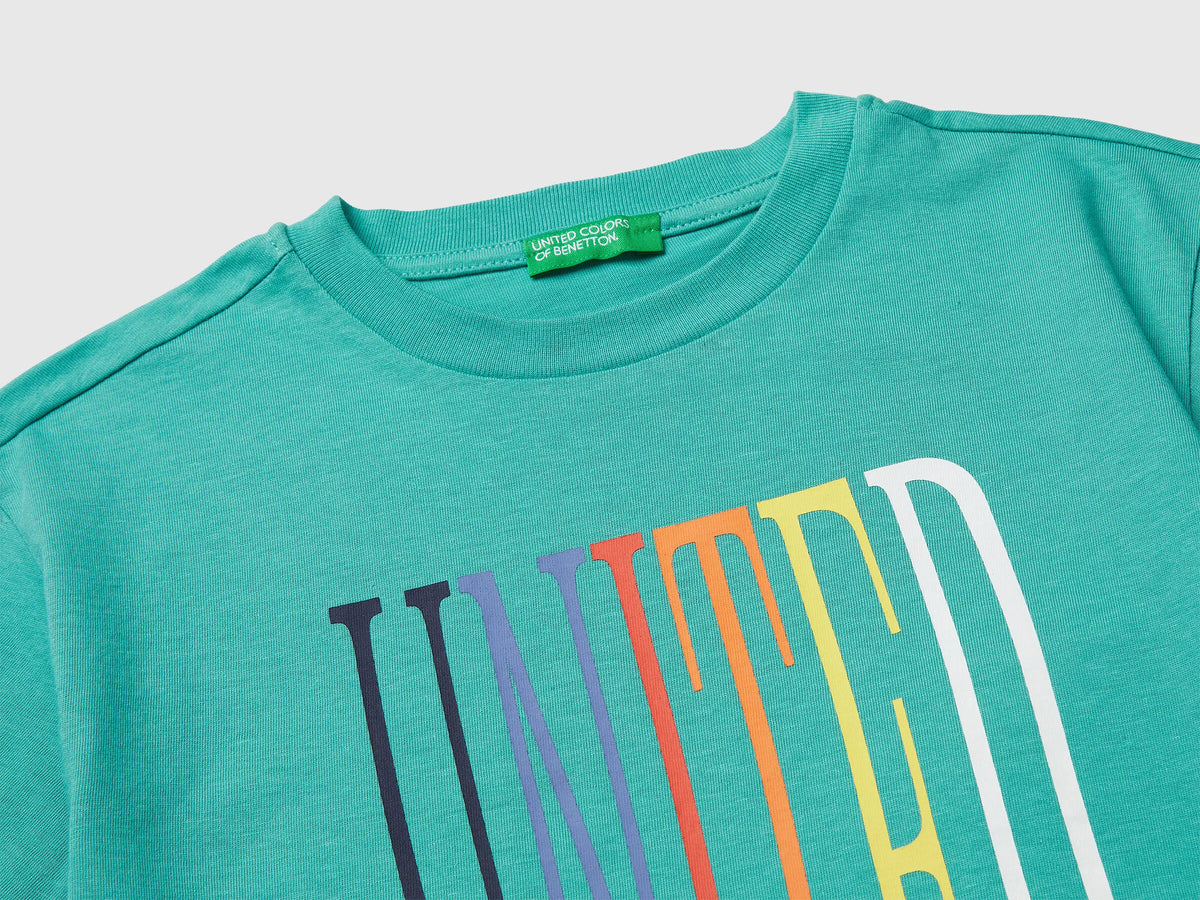 Benetton Aqua Boys T-Shirt with Logo SKU: 3I1XC10S4_08N Image 03