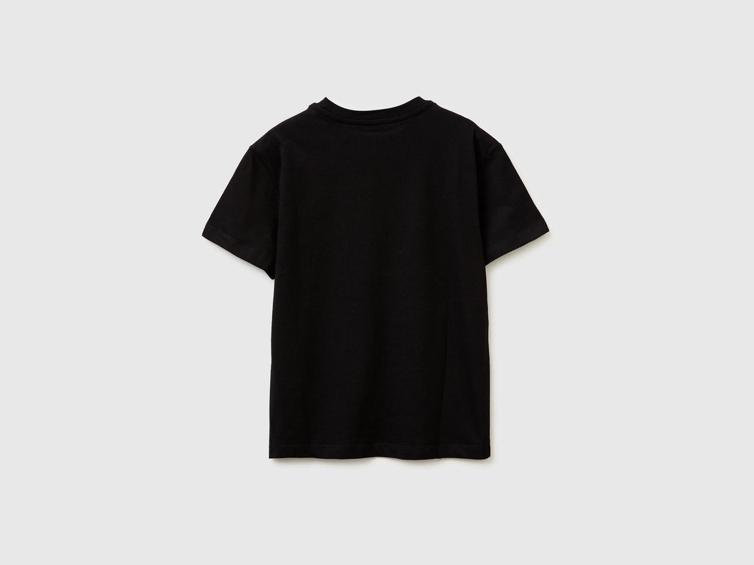 Benetton Black Boys T-Shirt with Logo SKU: 3I1XC10S4_100 Image 02