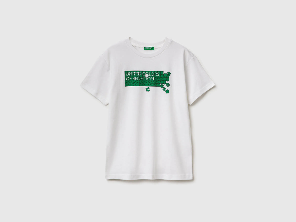 Benetton White Boys T-Shirt with Logo SKU: 3I1XC10S4_101 Image 01
