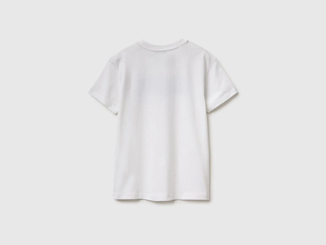 Benetton White Boys T-Shirt with Logo SKU: 3I1XC10S4_101 Image 02