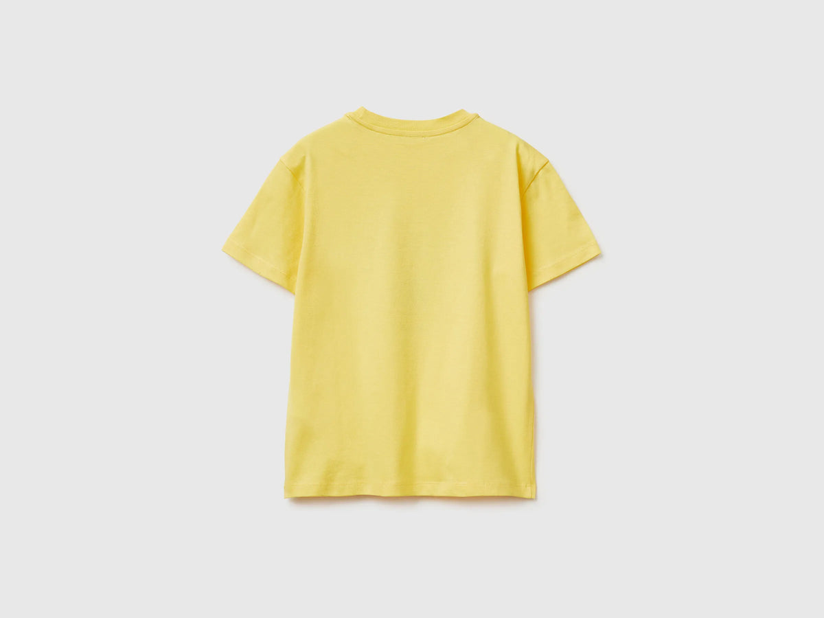 Benetton Yellow Boys T-Shirt with Logo SKU: 3I1XC10S4_1C7 Image 02