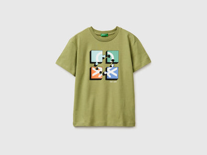 Benetton Military Green Boys T-Shirt with Logo SKU: 3I1XC10S4_1Q1 Image 01