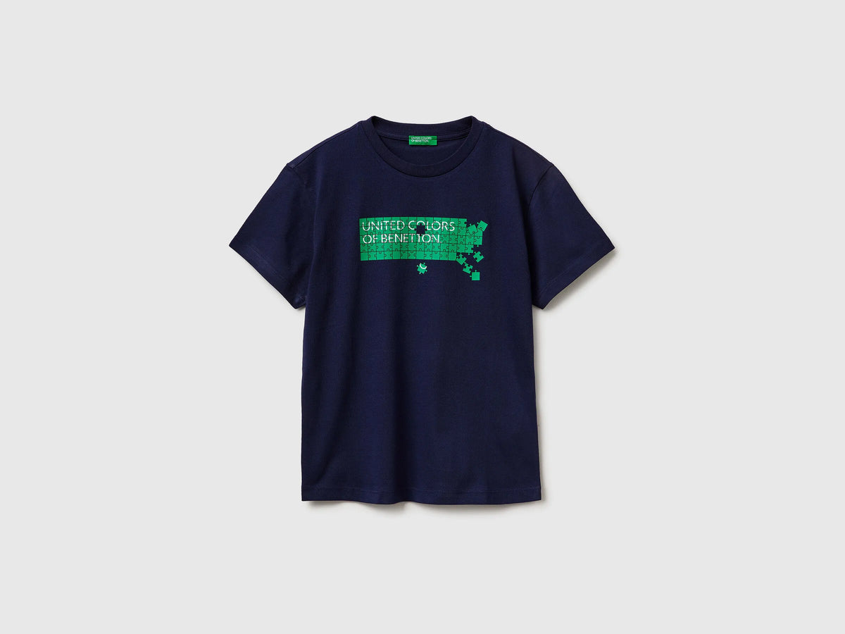 Benetton Dark Blue Boys T-Shirt with Logo SKU: 3I1XC10S4_252 Image 01