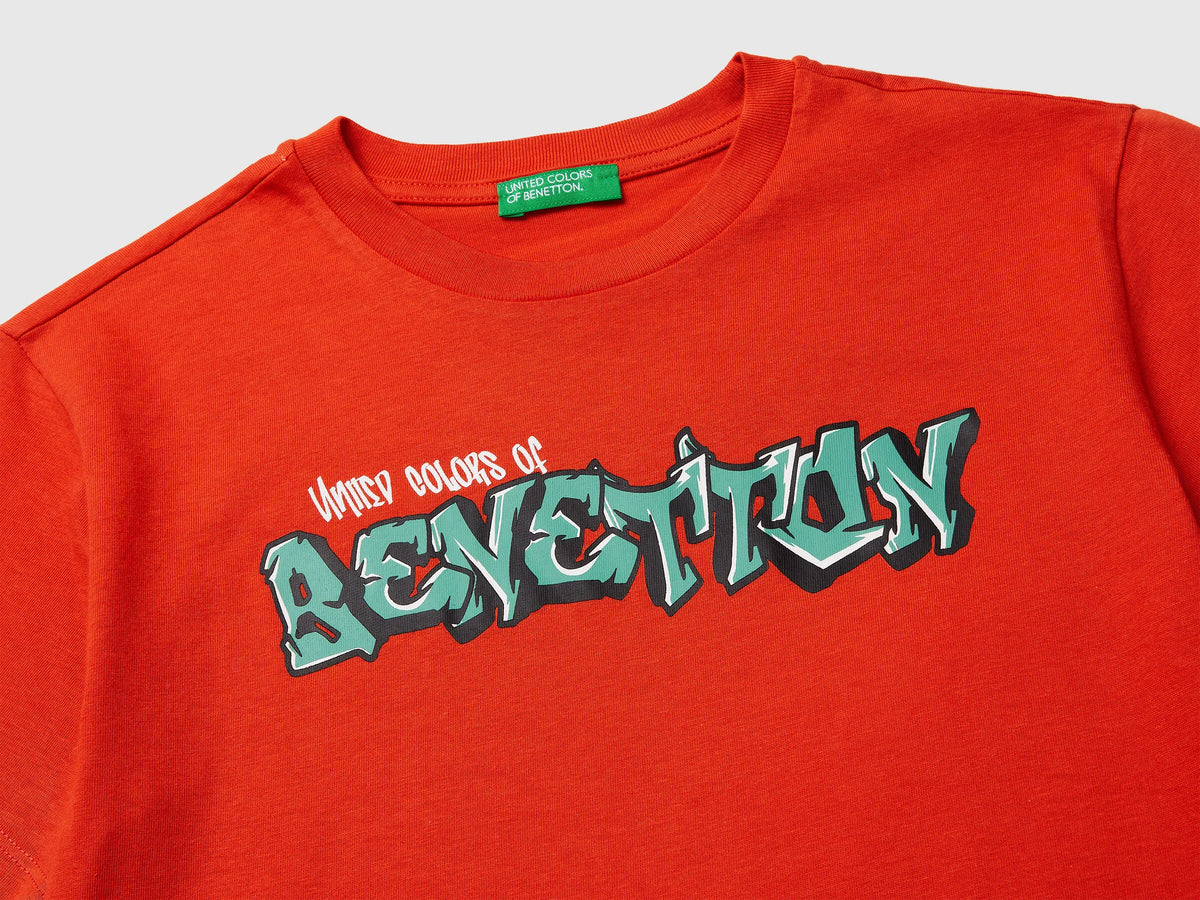 Benetton Red Boys T-Shirt with Logo SKU: 3I1XC10S4_34Y Image 03