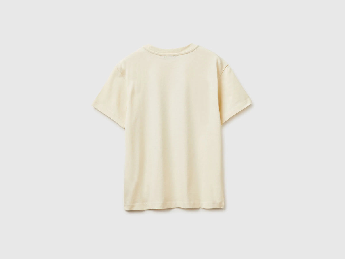 Benetton Creamy White Boys T-Shirt with Logo SKU: 3I1XC10S4_3C9 Image 02