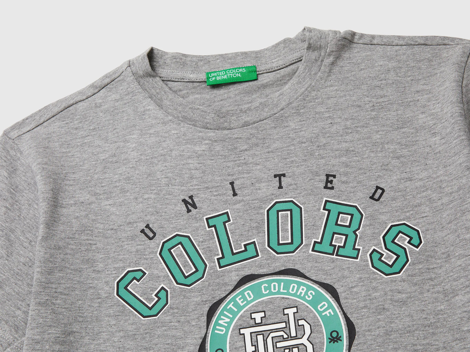 Benetton Light Gray Boys T-Shirt with Logo SKU: 3I1XC10S4_501 Image 03