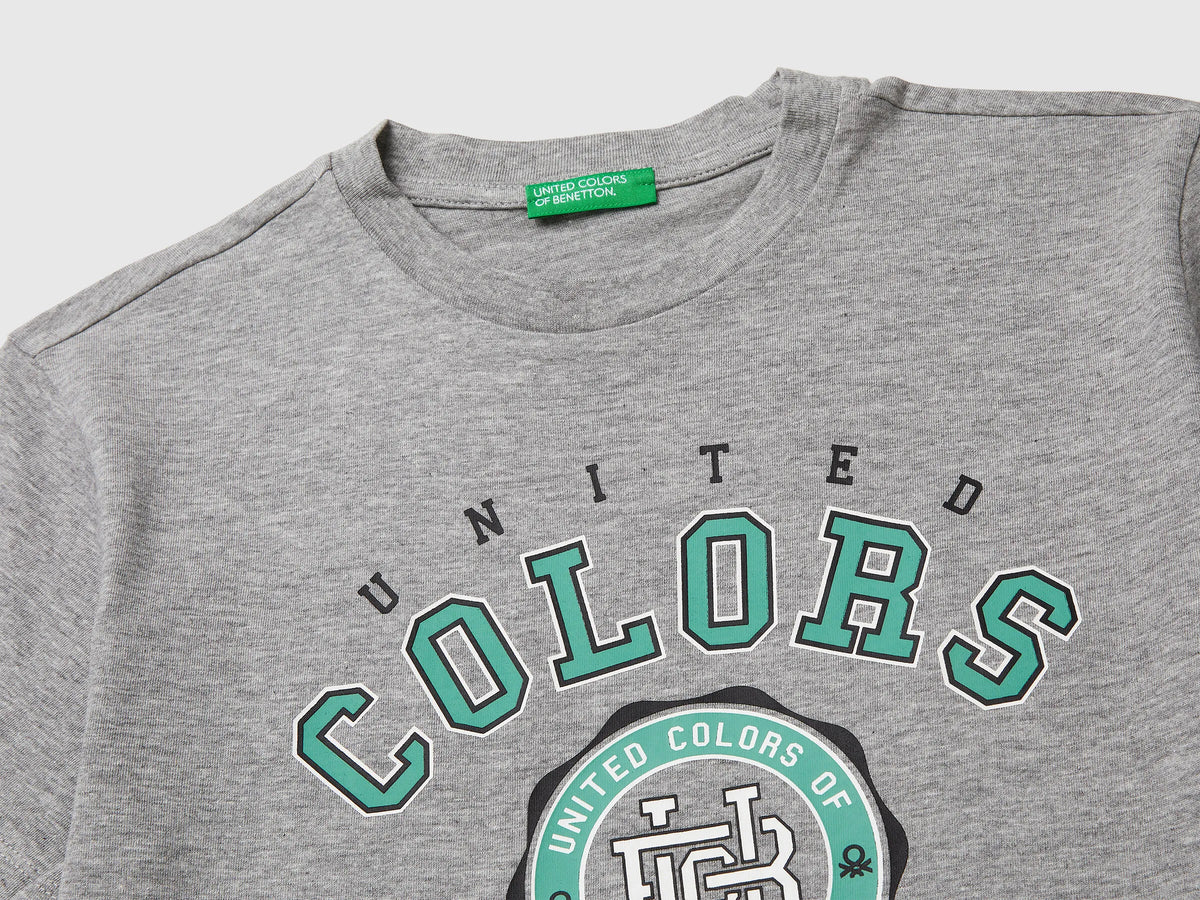 Benetton Light Gray Boys T-Shirt with Logo SKU: 3I1XC10S4_501 Image 03