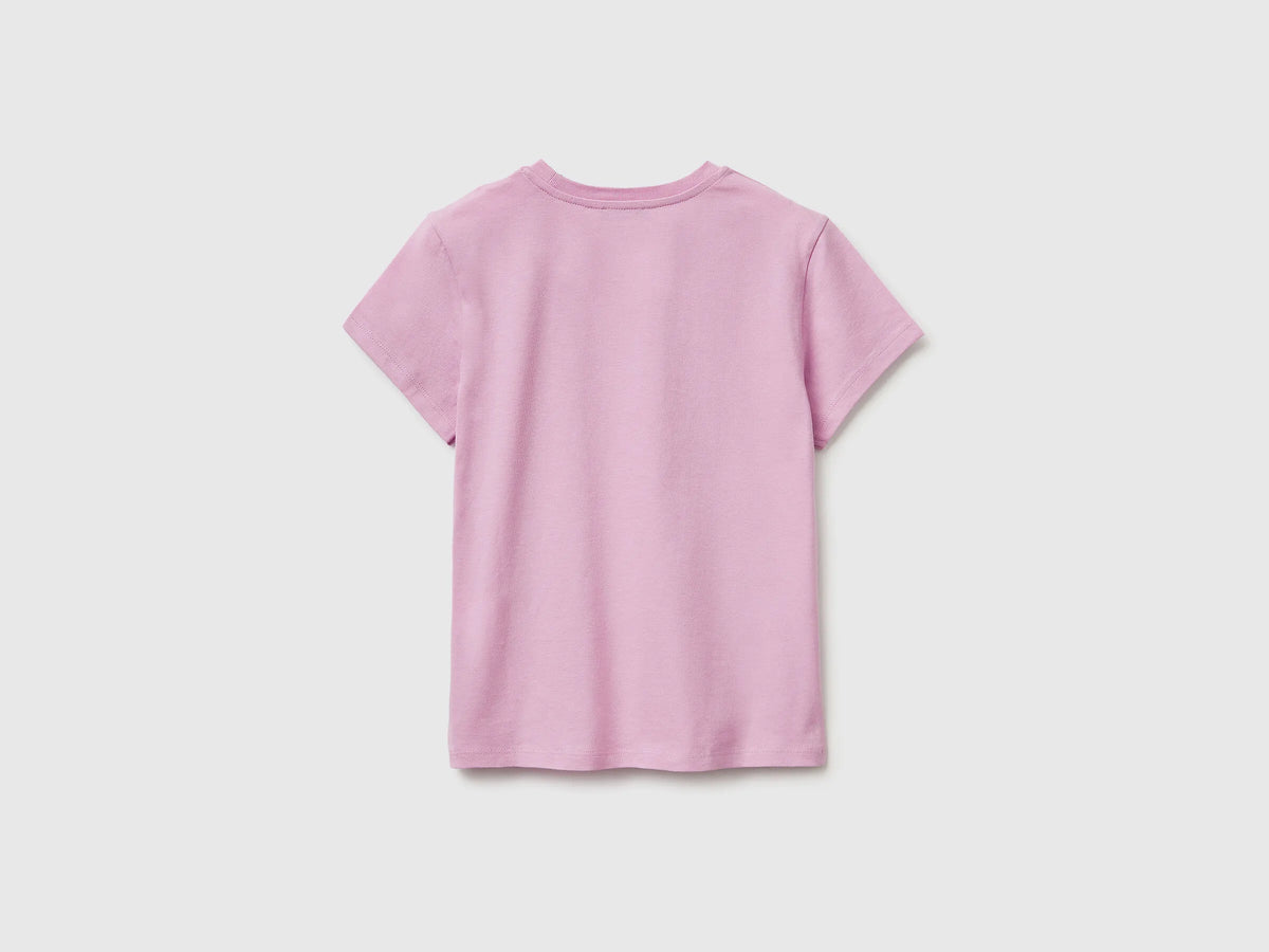 Benetton Lilac Girls T-Shirt with Glitter Print SKU: 3I1XC10S6_00L Image 02
