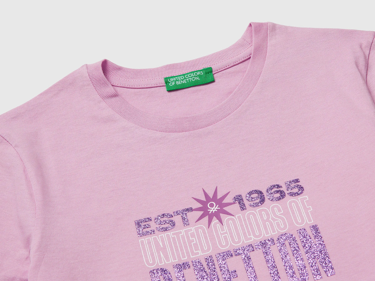 Benetton Lilac Girls T-Shirt with Glitter Print SKU: 3I1XC10S6_00L Image 03