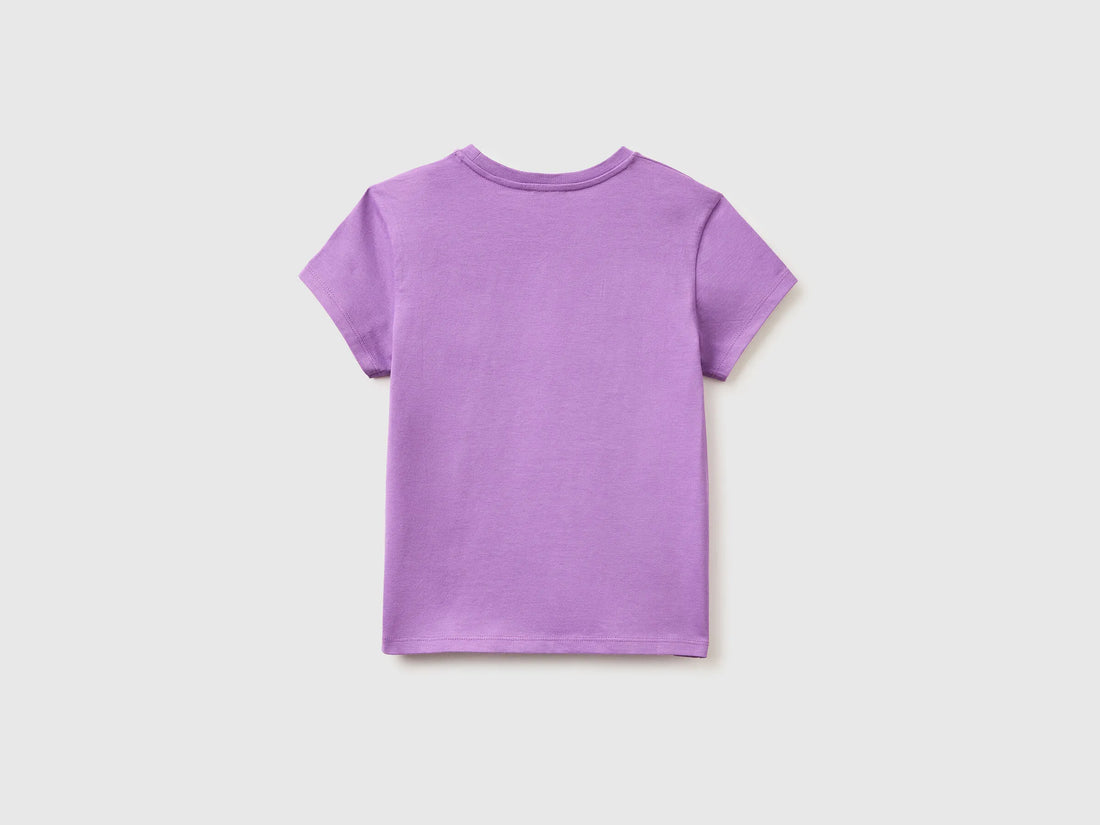 Benetton Violet Girls T-Shirt with Glitter Print SKU: 3I1XC10S6_03L Image 02