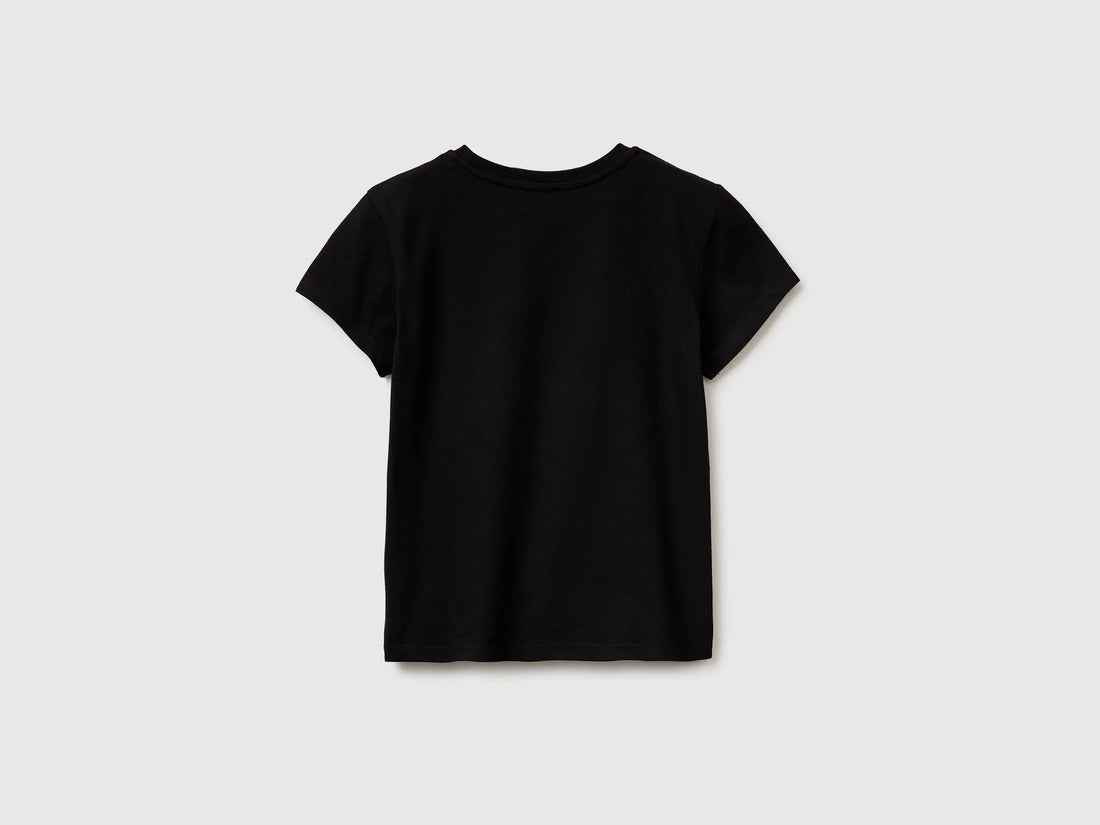 Benetton Black Girls T-Shirt with Glitter Print SKU: 3I1XC10S6_100 Image 02