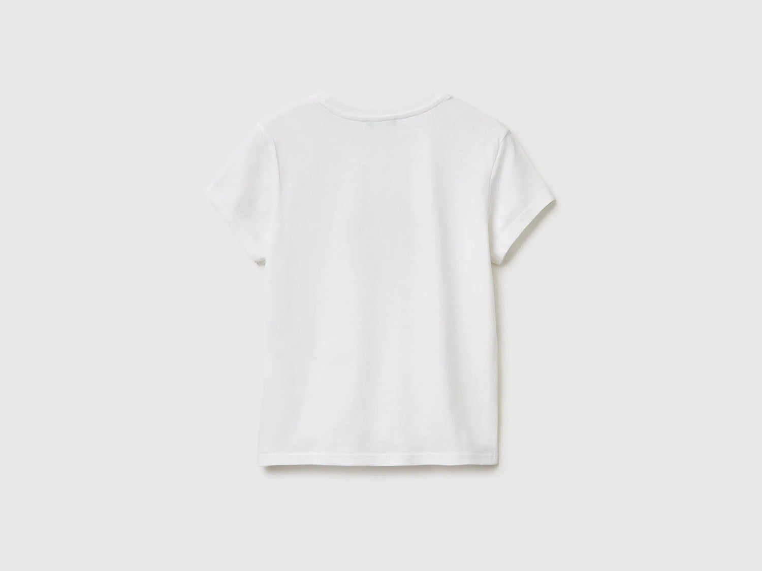 Benetton White Girls T-Shirt with Glitter Print SKU: 3I1XC10S6_101 Image 02