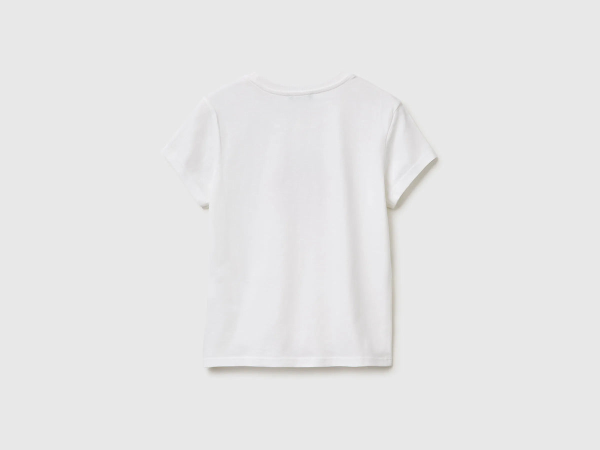 Benetton White Girls T-Shirt with Glitter Print SKU: 3I1XC10S6_101 Image 02
