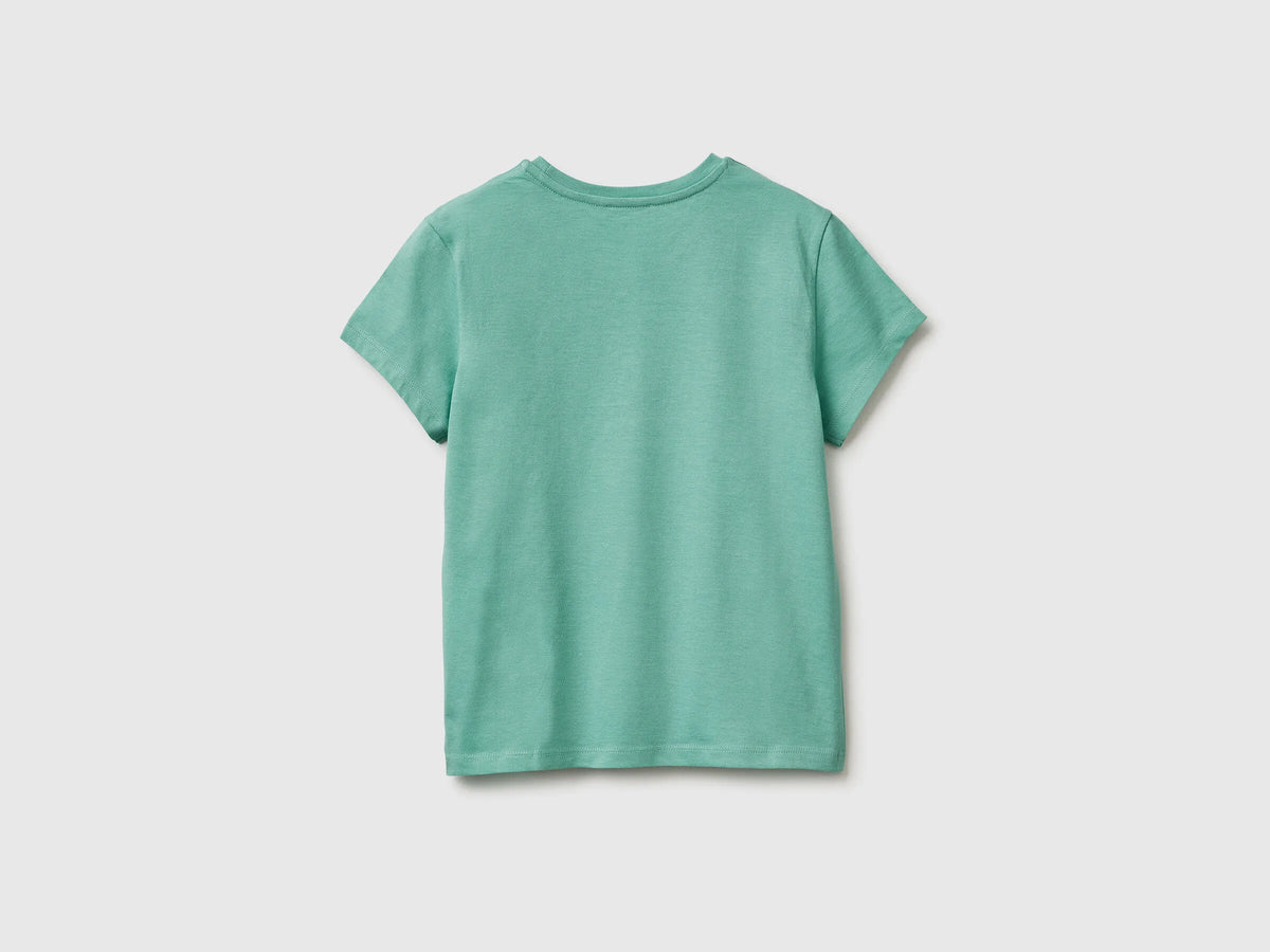 Benetton Aqua Girls T-Shirt with Glitter Print SKU: 3I1XC10S6_13D Image 02