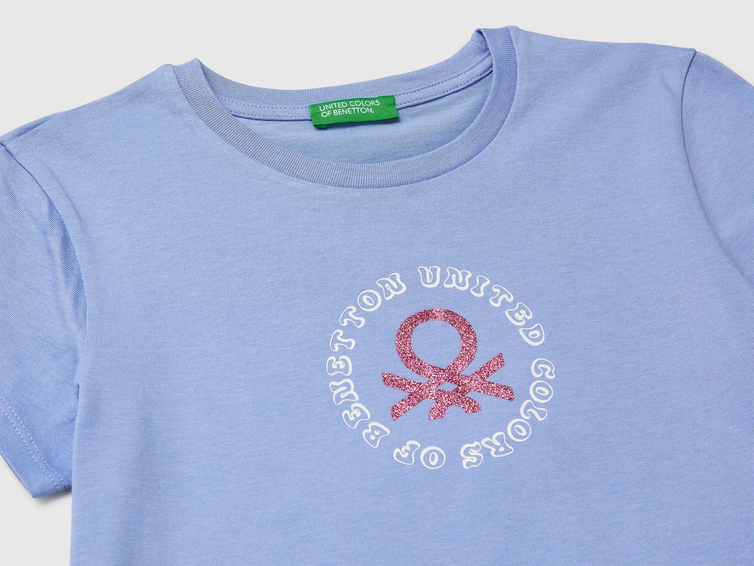 Benetton Lavender Girls T-Shirt with Glitter Print SKU: 3I1XC10S6_13E Image 03