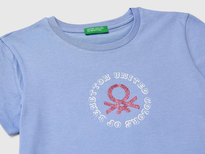 Benetton Lavender Girls T-Shirt with Glitter Print SKU: 3I1XC10S6_13E Image 03