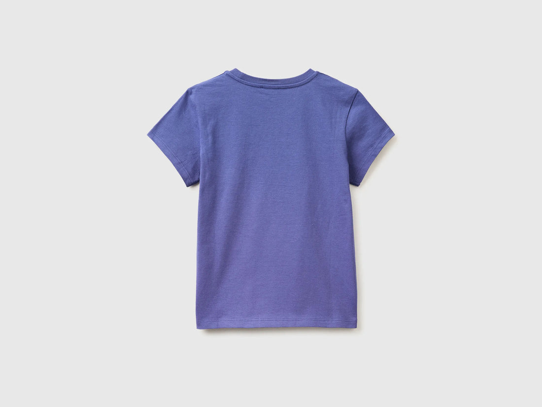 Benetton Violet Girls T-Shirt with Glitter Print SKU: 3I1XC10S6_2D8 Image 02