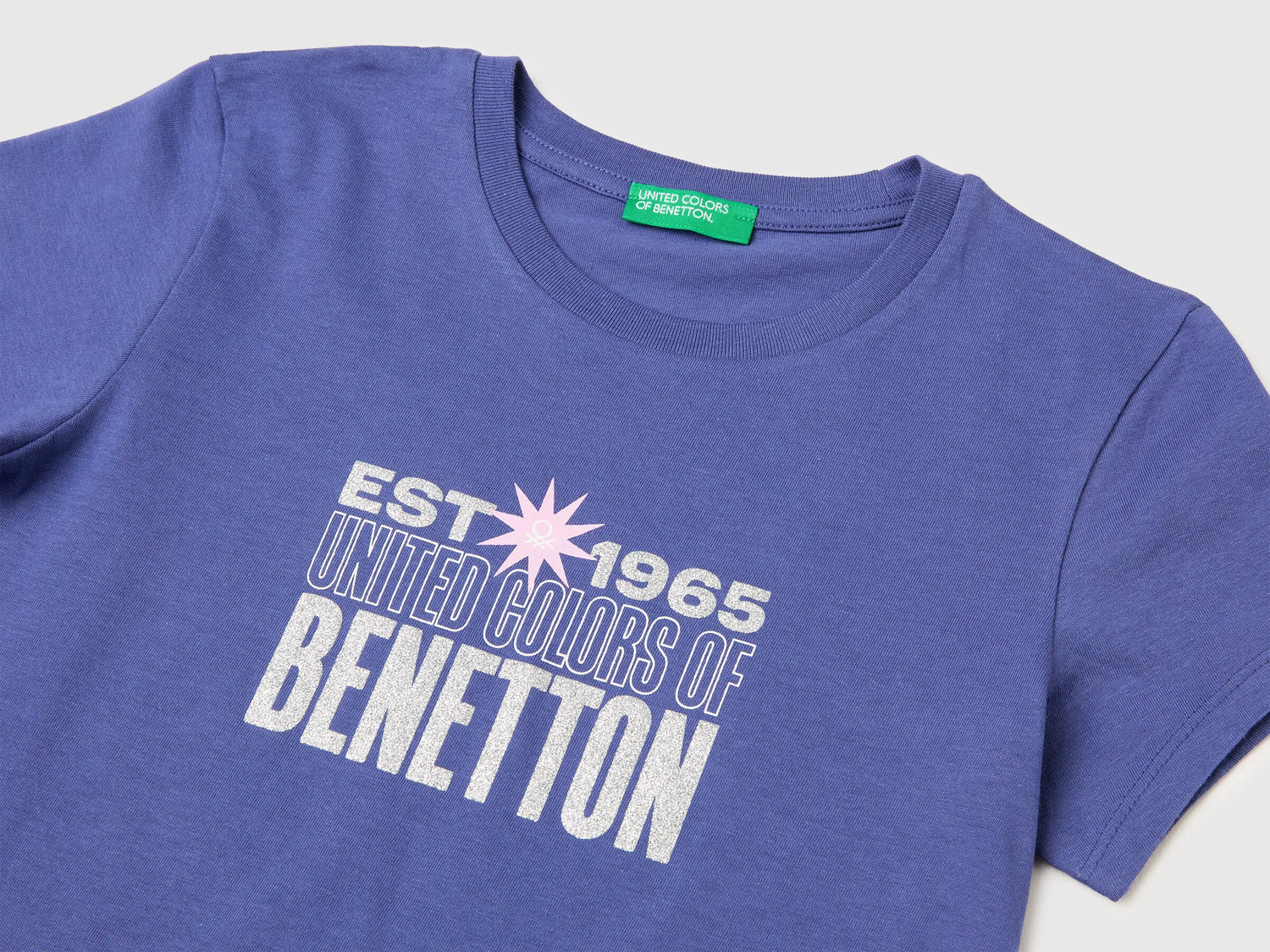 Benetton Violet Girls T-Shirt with Glitter Print SKU: 3I1XC10S6_2D8 Image 03