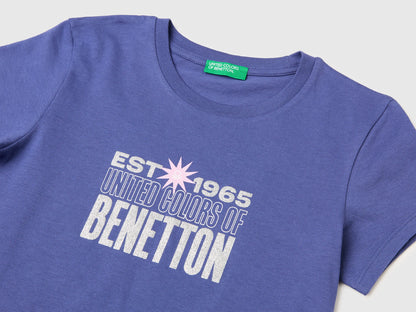 Benetton Violet Girls T-Shirt with Glitter Print SKU: 3I1XC10S6_2D8 Image 03