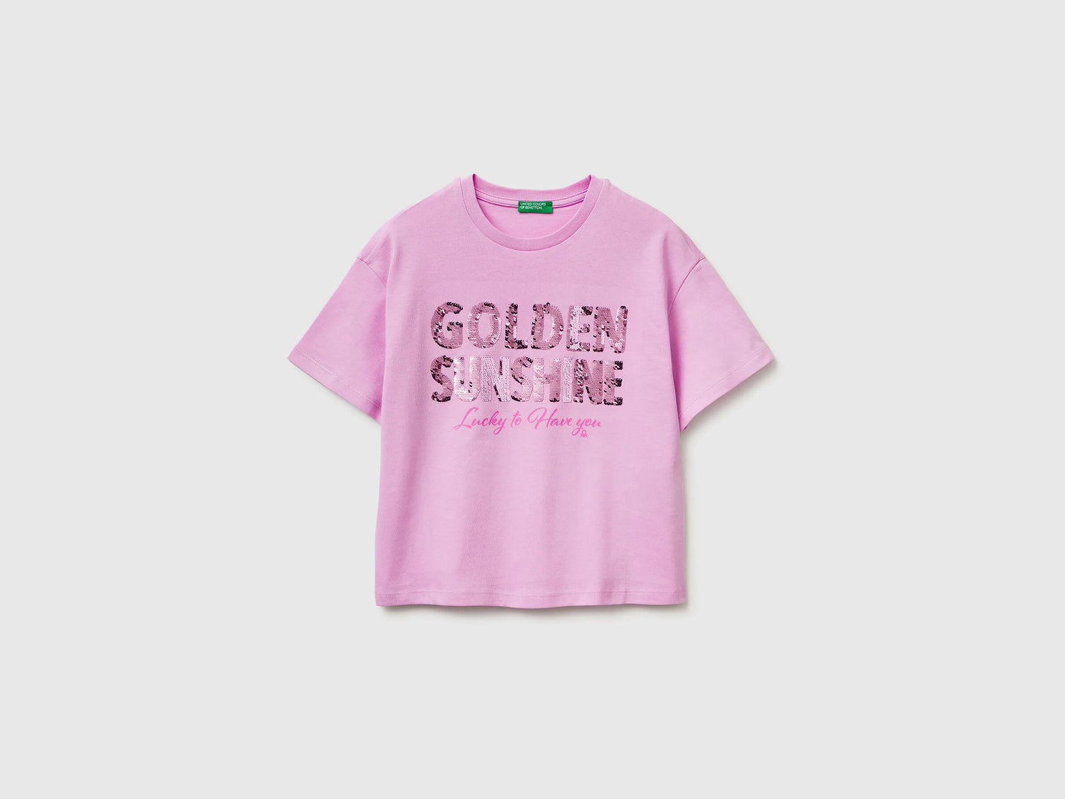 Benetton Lilac Girls T-Shirt with Print and Sequins SKU: 3I1XC10SF_00L Image 01